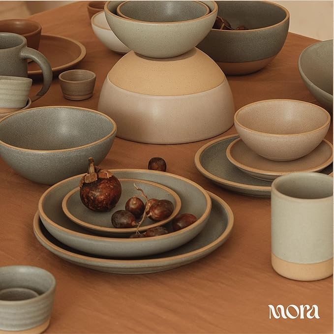 MORA Large Plates Set of 4, 10.5 inch Ceramic Pottery Dinner Plates - Microwave, Oven and Dishwasher Safe - Peppercorn