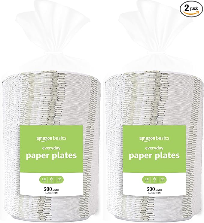 Amazon Basics Paper Plates | 8.62 Inch | Disposable | 600 Count