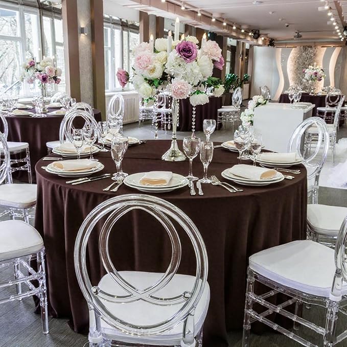 8 Pack Round Tablecloth 120 Inch Cloth Brown Tablecloth for Round Tables, Washable Polyester Table Cloth Stain and Wrinkle Resistant Decorative Table Cover for Wedding Party Dining Banquet