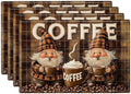 Coffee Gnomes Placemats Set of 4, Cafe Station Table Mats, Washable Place Mats for Coffee Bar Home Party Indoor Kitchen Dining Table Decor 12x18 Inch