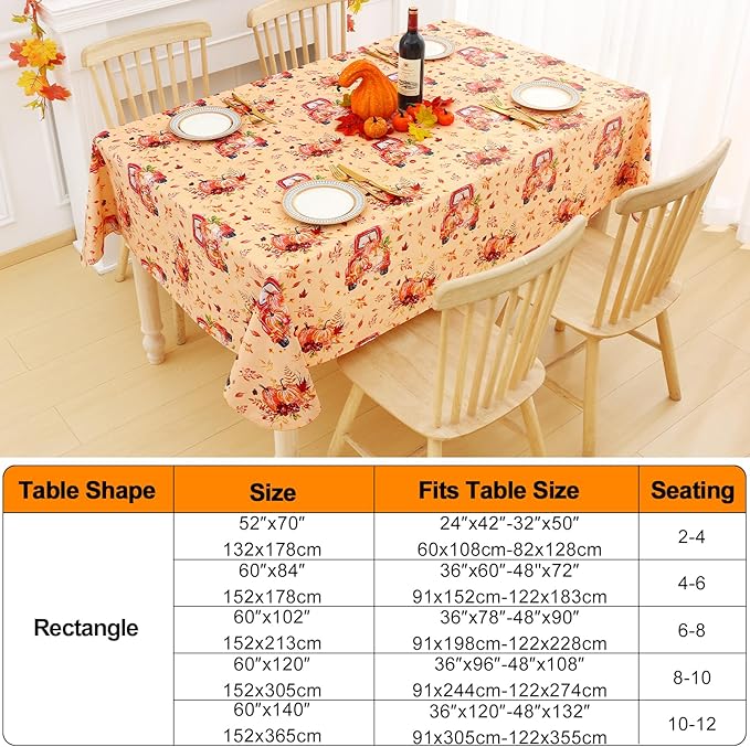 Smiry Fall Rectangle Table Cloth, Waterproof Vinyl Tablecloth with Flannel Backing, Wipeable Autumn Pumpkin Truck Plastic Tablecloths for Harvest and Thanksgiving Parties, (60"x140", Yellow)