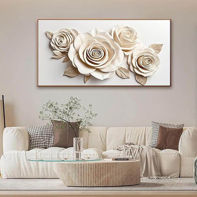 Wall Art Living Room Prints White Flower Wall Art Decor Modern Canvas Art Wall Decor Home Wall Decor Suitable Pictures For Bedroom Apartment Office Can Be Hung 24" X 48" With Framed