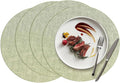 15 inch Faux Leather Round Placemats Set of 4 Non-Slip Washable Wipeable Table Mats, Heat Resistant Waterproof Oilproof Sage Green Place Mats for Kitchen, Dining, Party, Indoor, Outdoor