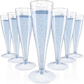 JOLLY CHEF 100 Pack Plastic Champagne Flutes Disposable 4.5 oz Blue Glitter Plastic Champagne Glasses Suitable for Wedding, Thanksgiving Day, Christmas