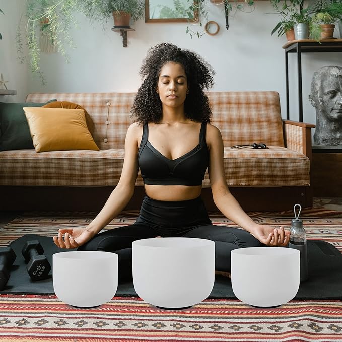 FMTY 7inch 8inch 9inch Crystal singing bowls set sound bowl for healing Mindfulness, Meditation, Yoga, Spiritual and Body Healing Chakra Singing Bowl (7C+8D+9A, 7inch+8inch+9inch with Travel bag)