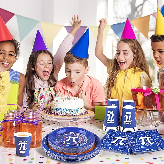 Kochorie 96 Pieces Pi Symbol Pie Plates and Napkins Party Supplies Happy Pi Day Disposable Tableware Set Include 9 Inch/7 Inch Paper Plates Cups Napkins Serve 24 Guest for Math Theme Party Decor