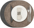 Myir JUN Round Placemats, Dual Sided Faux Leather Place Mats Set of 6 Indoor/Outdoor Non-Slip Washable Table Mats (Gray Brown, Set of 6)