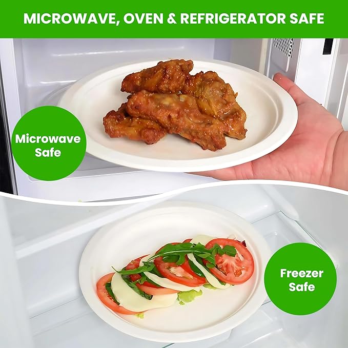 Oval Plates Disposable (125, Large) Eco-Friendly Sugarcane – Biodegradable, Compostable, Sturdy, BPA-Free, Microwave & Freezer Safe – Perfect for Parties, Weddings, Picnics & Everyday Use