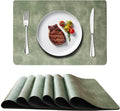 Cowhide Pattern PU Leather Placemats Set of 6 Heat Resistant Kitchen Table Mats, Non-Slip Dining Table Decorations, Double-Sides Waterproof Wipeable Place mats(Green)