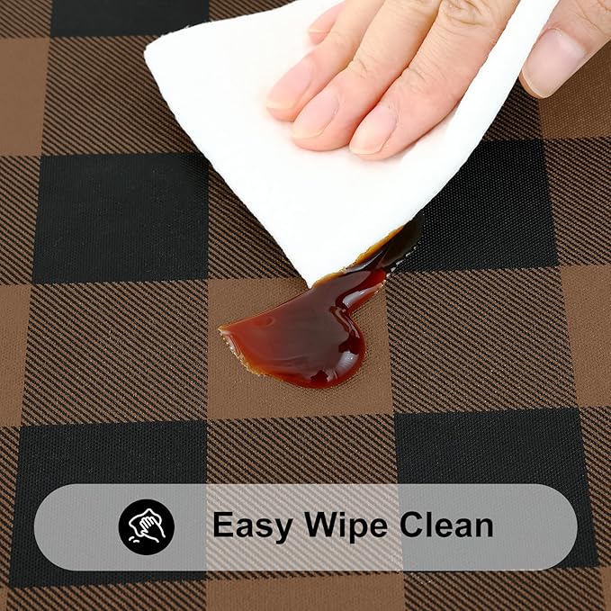 Smiry Rectangle Picnic Table Cloth, Elastic Waterproof Fitted Vinyl Tablecloths, Flannel Backed Buffalo Plaid Table Covers for Dining, Camping, Outdoor (Black and Brown, 30" x 72")