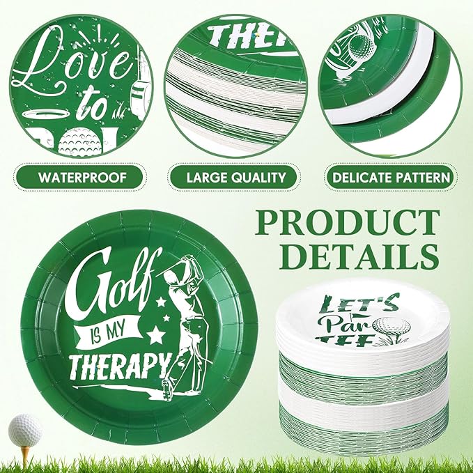 60 Pcs Golf Party Decorations 7 Inch Golf Party Paper Plates for Birthday Table Supplies Lets Par Tee Plates Disposable Sports Dessert Tableware for Holiday Baby Shower Favors