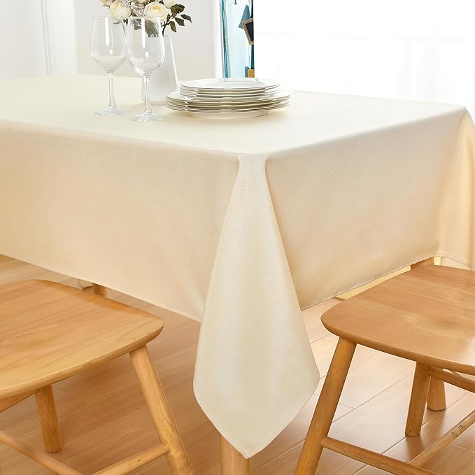 JIUZHEN Square Table Cloth Faux Linen Farmhouse Tablecloth Wrinkle & Stain Resistant Table Cover for Kitchen Dining, Holiday Party Dinner, Champagne, 70 x 70 Inch