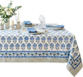 ATOSII Roma Blue 100% Cotton Boho Rectangle Fall Tablecloth, Handblock Floral Print Table Cloth Linen for Kitchen Dining I Parties, Outdoors, Weddings, Christmas, Thanksgiving Decor 60 X 90 Inches