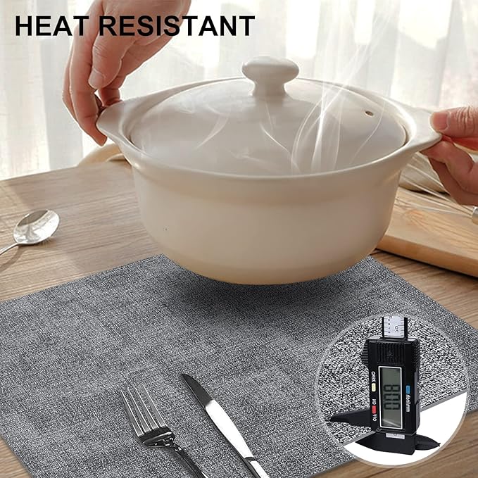 homing Faux Leather Heat Resistant Placemats 4 Packs, Waterproof Wipeable Dining PU Place Mats for Indoor & Outdoor, Easy to Clean, Smokey Grey