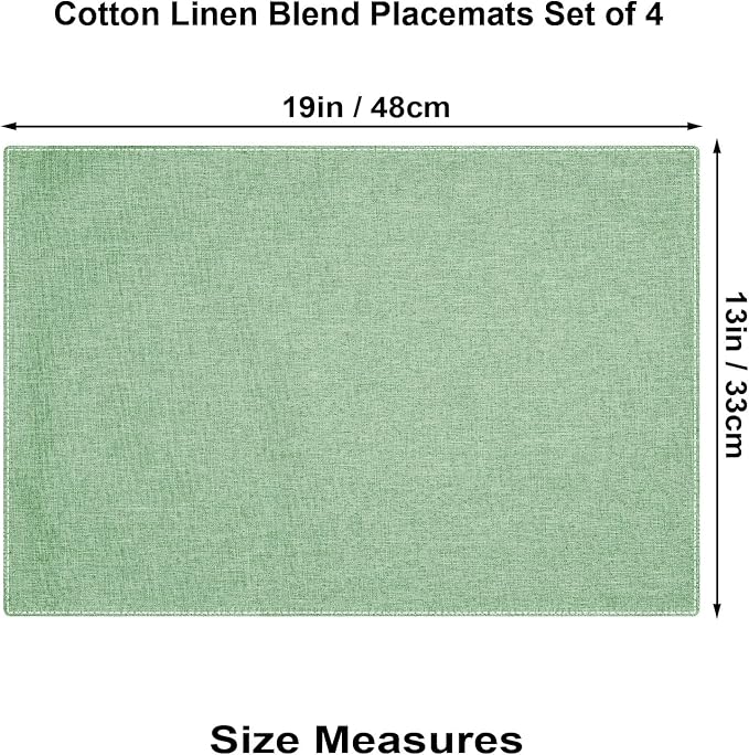 Cloth Placemats Set of 4, Cotton Linen Blend Machine Washable Double Layered Durable Place Mats Heat Resistant Placemats Wrinkle Free Thick Fabric Dining Table Mats (Light Green, 4)