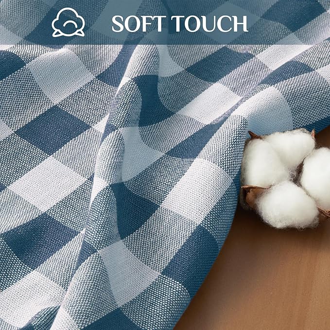 Softalker Checkered Tablecloth Square, Outdoor Linen Cotton Gingham Table Cloth with Tassel, Heavy Duty Wrinkle Free Buffalo Plaid Table Cover for Kitchen Dining Home Party - 55 x 55 Inch, Navy