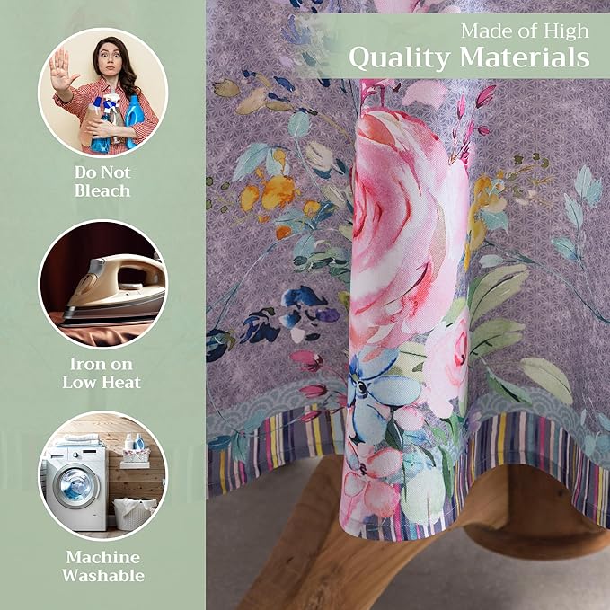 Maison d' Hermine Table Cloth Round Table 100% Cotton 63 Round Inches Tablecloth Reusable Decorative for Dining Room Farmhouse Home Valentines Day Decorations Spring Summer- Sweet Rose Lavender - Lush