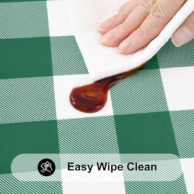 Smiry Rectangle Picnic Table Cloth, Elastic Waterproof Fitted Vinyl Tablecloths, Flannel Backed Buffalo Plaid Table Covers for Dining, Camping, Outdoor (Emerald Green and White, 30" x 72")