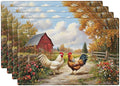 Farmhouse Rooster Placemats Set of 4, Farm Chicken Place Mats, Rustic Farm Coop Waterproof Washable Table Mats for Home Party Indoor Kitchen Dining Table Decoration 12x18 Inch