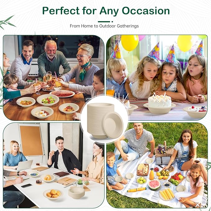 𝟯𝟮 𝗼𝘇, 𝟲𝟴-𝗣𝗮𝗰𝗸 Compostable Paper Bowls, Heavy-Duty Biodegradable Disposable Bowls Made from Bagasse, Eco-Friendly, Microwave & Freezer Safe (Natural)