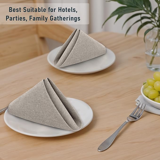 Ruvanti Cloth Napkins Set of 12, 18x18 Reusable Napkins Cloth Washable, Soft & Durable Table Napkins, Poly Cotton Fabric Dinner Napkins for Parties, Christmas, Thanksgiving, Weddings - Deep Taupe