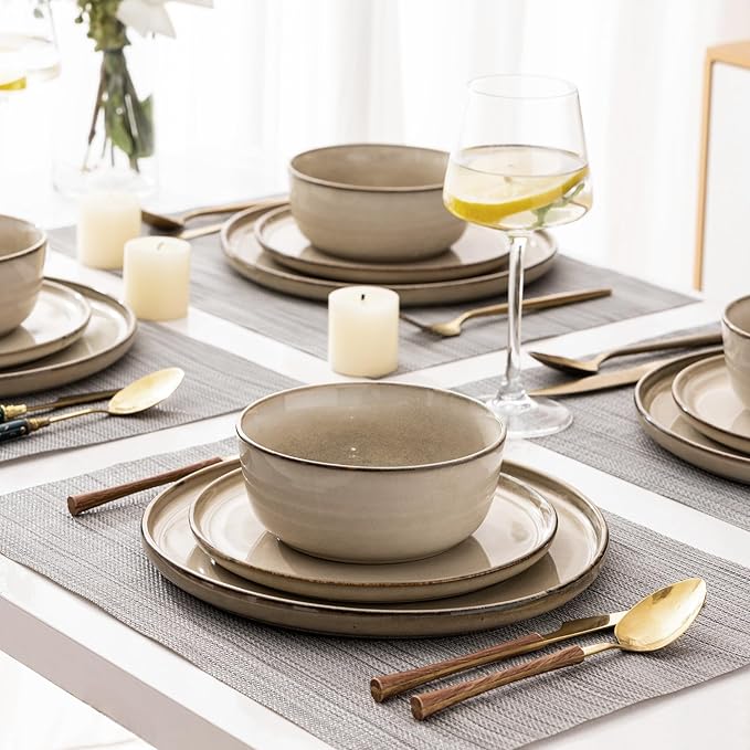 AmorArc Dinner Plates Set of 6, 10.5 Inch Reactive Glaze Ceramic Plates Set, Microwave, Dishwasher Safe, Scratch Resistant, Modern Large Dinnerware Dishes Set Kitchen Stoneware Plates