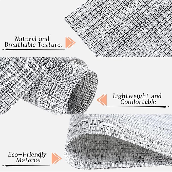 Timeet Placemats Set of 4, Heat Resistant Non-Slip Place Mats for Dining Table, Durable Washable PVC Vinyl Woven Table Mats, Linen Textured Placemats for Kitchen Resistant Easy to Clean(Gray