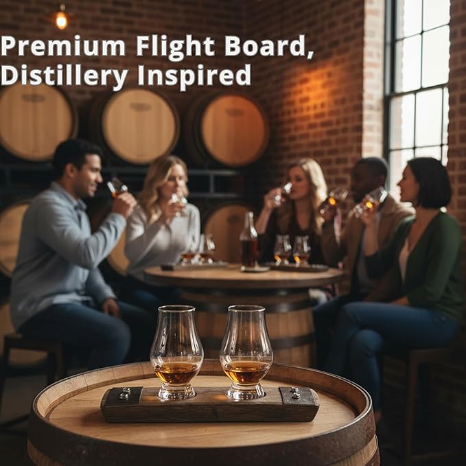 Premium 2 Glass Whiskey Flight/Whiskey Coaster/Crystal Glass Holder/Gifts for Him/Bar Decor/Barrel-Art (NO Crystal Glasses)