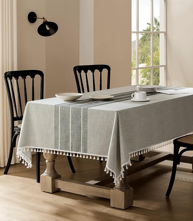 ZeeMart Contrast Linen Table Cloth Rectangle Table Cloths 52x70 Inch Grey, Farmhouse Style Heavy Weight Grey Tablecloth, Water Resistant Burlap Tablecloths
