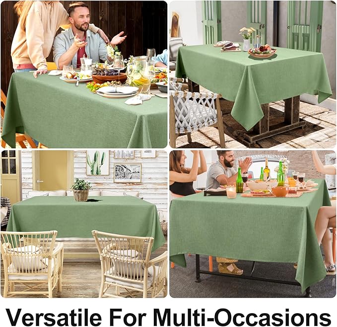Smiry Rectangle Table Cloth Linen Textured, Waterproof Spillproof Anti-Wrinkle Burlap Tablecloth, Washable Decorative Fabric Table Cover for Dining, Party, Banquet, 60 x 140 Inch, Sage Green