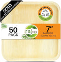 Raj Palm Leaf Plates [50-Pack] 7" Square Plates like Bamboo plates Disposable, Strong, Decorative Compostable Tableware for wedding, Lunch, Dinner, Birthday, Camping, Outdoor BBQ, Picnic