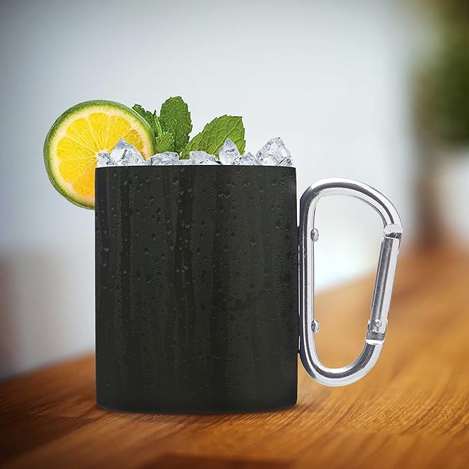 DISCOUNT PROMOS Stainless Steel Mugs with Carabiner Handle 10 oz. Set of 10, Bulk Pack - Perfect for Coffee, Soda, Other Hot & Cold Beverages - Army Green