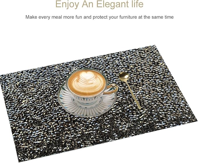 Round Placemats Set of 1 in Black Heat Resistant Circle Bling Washable Placemats for Dinner, Kitchen, Wedding, Decorative
