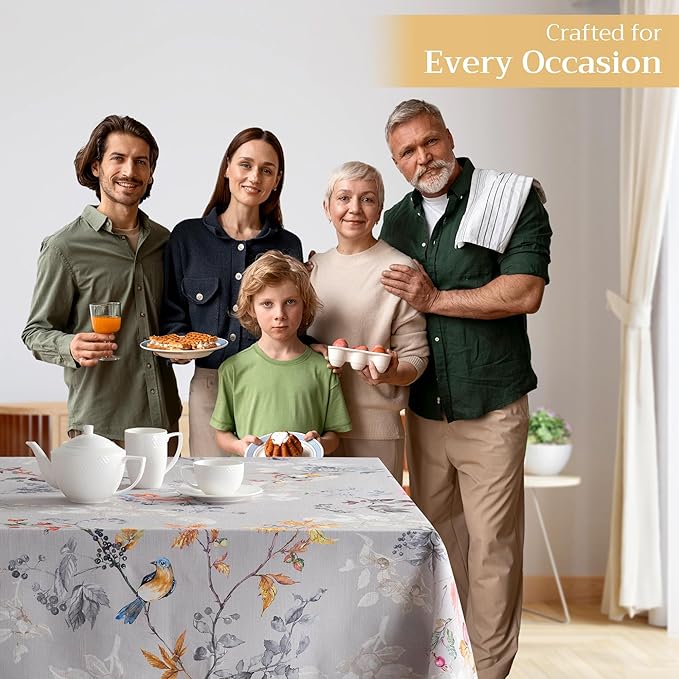 Maison d' Hermine Table Cloth Rectangle Table 100% Cotton 70 x 108 Inches Fall Tablecloth Reusable Everyday Use for Thanksgiving Christmas Decorations Dining Farmhouse Party (Equinoxe - Grey)