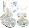 AD Set of 6 Coasters for Drinks Absorbing Round Ceramic Stone Coaster with Cork Base,Tabletop Protection Mat for Mugs and Cups,Office,Kitchen (Bontanicals)