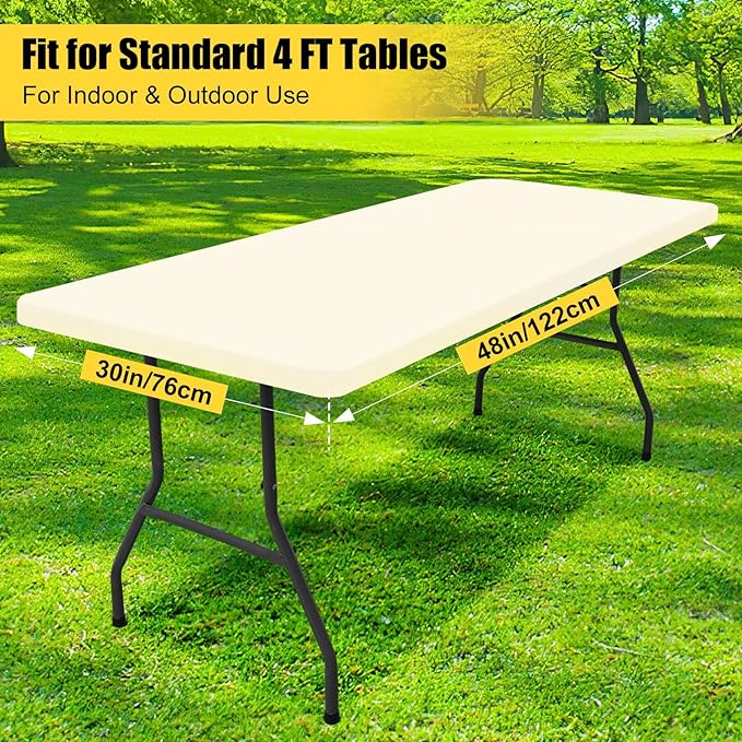 Smiry Rectangle Picnic Table Cloth, Waterproof Elastic Fitted Tablecloths for 4 Foot Tables, Washable Polyester Table Cover for Camping, Indoor and Outdoor (Beige, 30"x48")