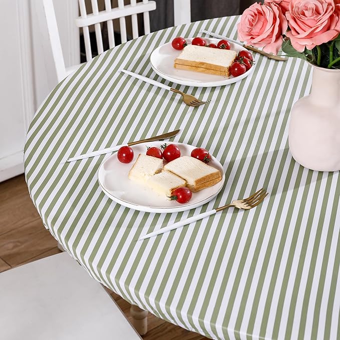 Walrus Round Vinyl Fitted Tablecloth with Flannel Backing Elastic Edge Design Table Cover Waterproof Oil-Proof PVC Table Cloth Stain-Resistant Best for 45"-56" Round