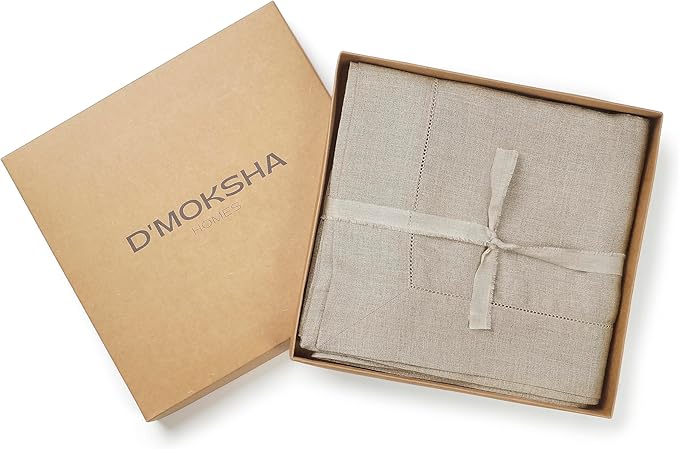 D'Moksha Homes Natural Linen Tablecloth 54 x 72 Inch - 100% Pure Linen Natural Table Cloth for Rectangle Tables - Classic Hemstitch, Machine Washable Tablecloth for Valentines, Spring, Easter