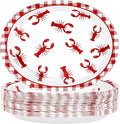 Grencian 50Pcs Crawfish Boil Oval Paper Plates 10" X 12" Disposable Red Grid Pattern Crawfish Party Plates Crawfish Tableware for Lobster BBQ Gathering Picnic Cookout Carnival Birthday Decorations