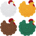 Funny Chicken Coasters Set of 4, Handmade Crochet Farmhouse Style Drink Coasters, Cute Knitted Desk Accessories for Home Decor, Unique Housewarming Gifts (Style B)