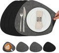 Placemats and Coasters, Washable Reversible Placemats Round Faux Leather Wipeable Place Mats Non Slip Heat Resistant Indoor Outdoor Table Mats (Set of 4, Gray Black)