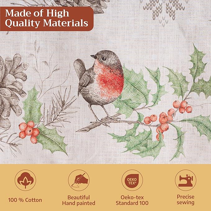 Maison d' Hermine Table Cloth Rectangle Table 100% Cotton 60 x 120 Inches Fall Tablecloth Reusable Everyday Use for Thanksgiving Christmas Decorations Dining Farmhouse Party (Christmas Dew)