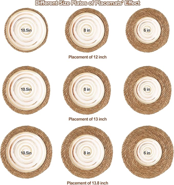 Round Woven Placemats 13 inch Set of 4 - Boho Rattan Placemats Natural Water Hyacinth Placemat, Farmhouse Weave Place Mats, Rustic Braided Wicker Table Mats for Dining Table,Home,Wedding