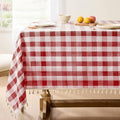 Softalker Checkered Tablecloth Rectangle, Outdoor Linen Cotton Gingham Table Cloth with Tassel, Heavy Duty Wrinkle Free Buffalo Plaid Table Cover for Kitchen Dining Home Party - 55 x 70 Inch, Red