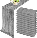 12 Pack 10Ft Cheesecloth Boho Gauze Table Runner - 35x120 Inch Rustic Cheese Cloth Long Table Runner for Wedding, Bridal Shower, Birthday Party Decor (Gray)
