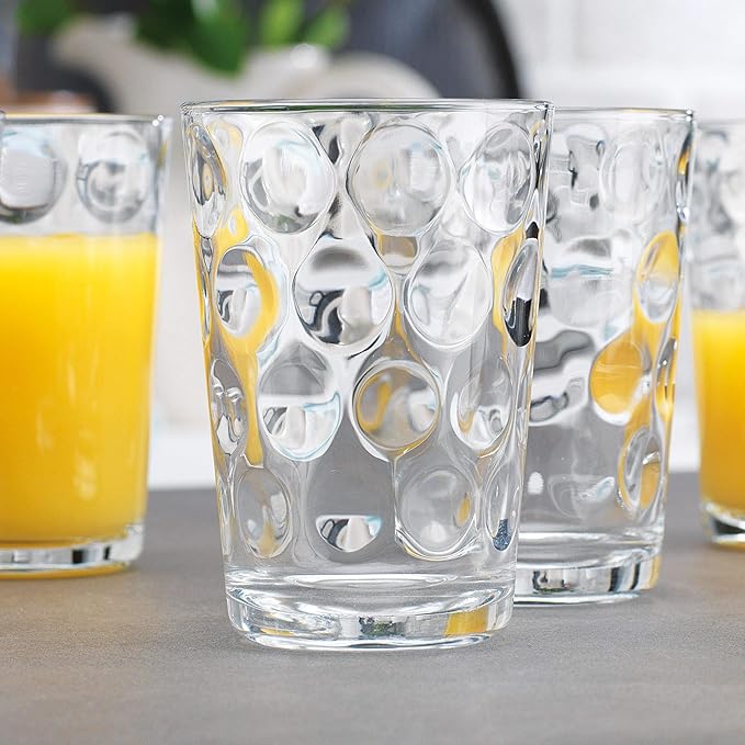 Home Essentials Drinking Glasses Set of 10 Juice Glass Cups, 7 oz Glassware, Inner Circular Lensed Small Glasses. Ideal for Juice, Milk, Water; Dishwasher Safe.