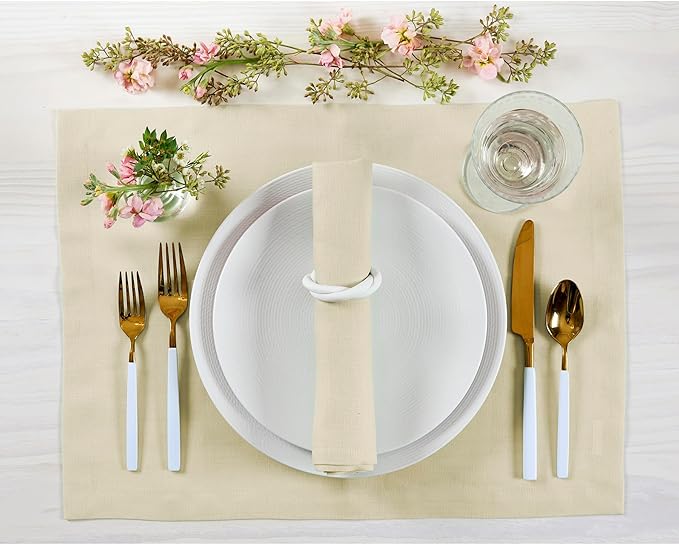Solino Home Linen Napkins Set of 4-100% Pure Linen Birch Dinner Napkins Cloth 20 x 20 Inch for Spring, Easter - Fete, Handcrafted and Machine Washable