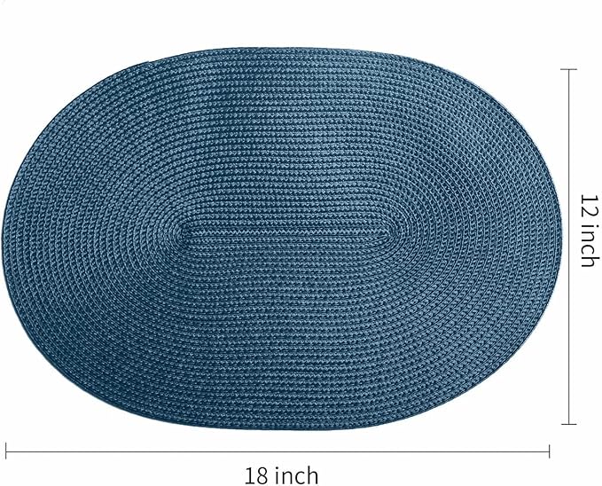 FunWheat Oval Braided Placemats Set of 4 Table Mats for Dining Tables Washable Heat Resistant Place Mats for Indoor Outdoor Use 12 x18 Inch(Oval Blue, 4pcs)