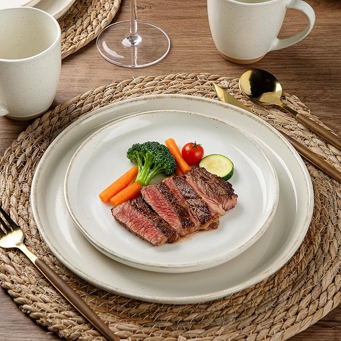 AmorArc Ceramic Dinnerware Sets with Pasta Bowls for 8, Handpainted Plates and Bowls Set with Rustic Terracotta Underside, Scratch Resistant Dishes Set, Dishwasher & Microwave Safe, 32 Pcs