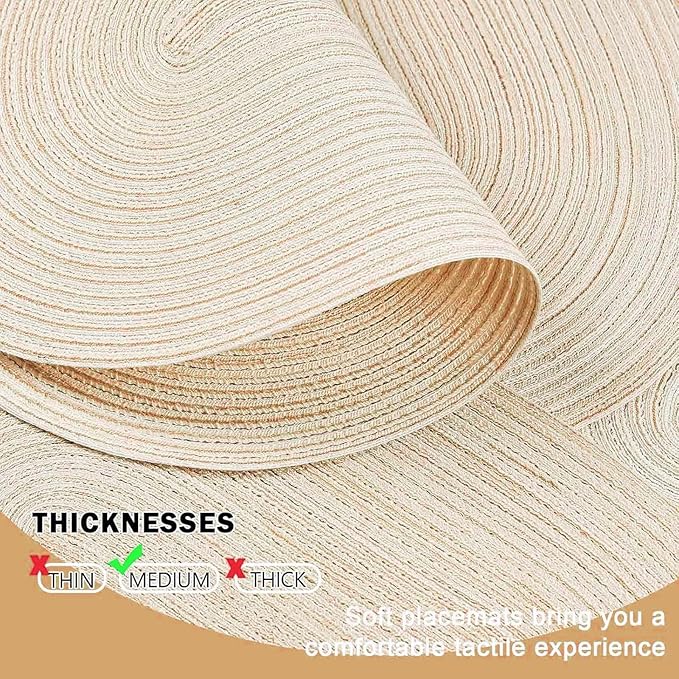 Noctiflorous Oval Braided Placemats Set of 4 Woven 12x18 Inch Non Slip Washable Heat Resistant Place Mats Round Tablemats for Dining Kitchen Party Daily Table Decor Dinner Mats (Beige, 4)